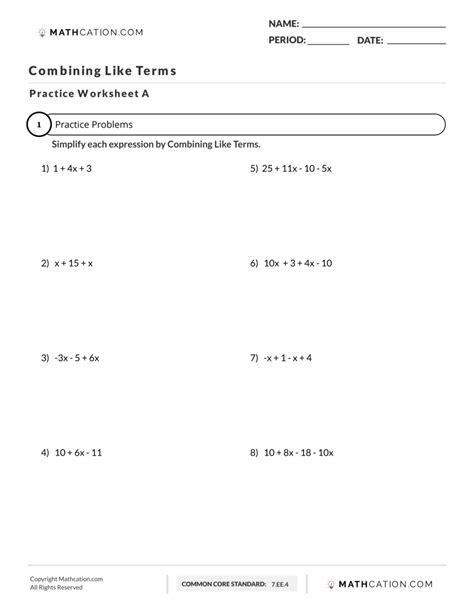 combining like terms equations worksheet pdf